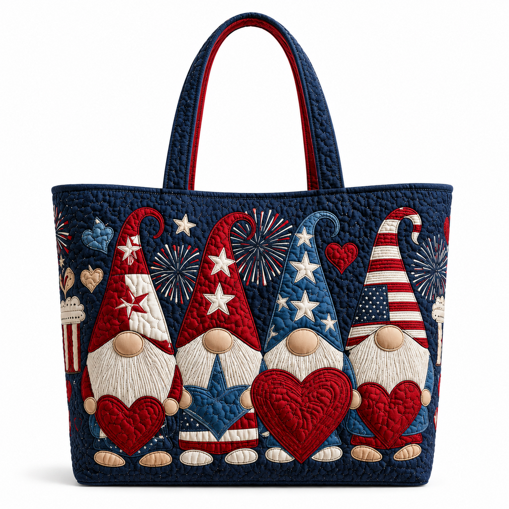 Patriotic Gnomes Quilted Tote Bag for Her | Independence Day Gift