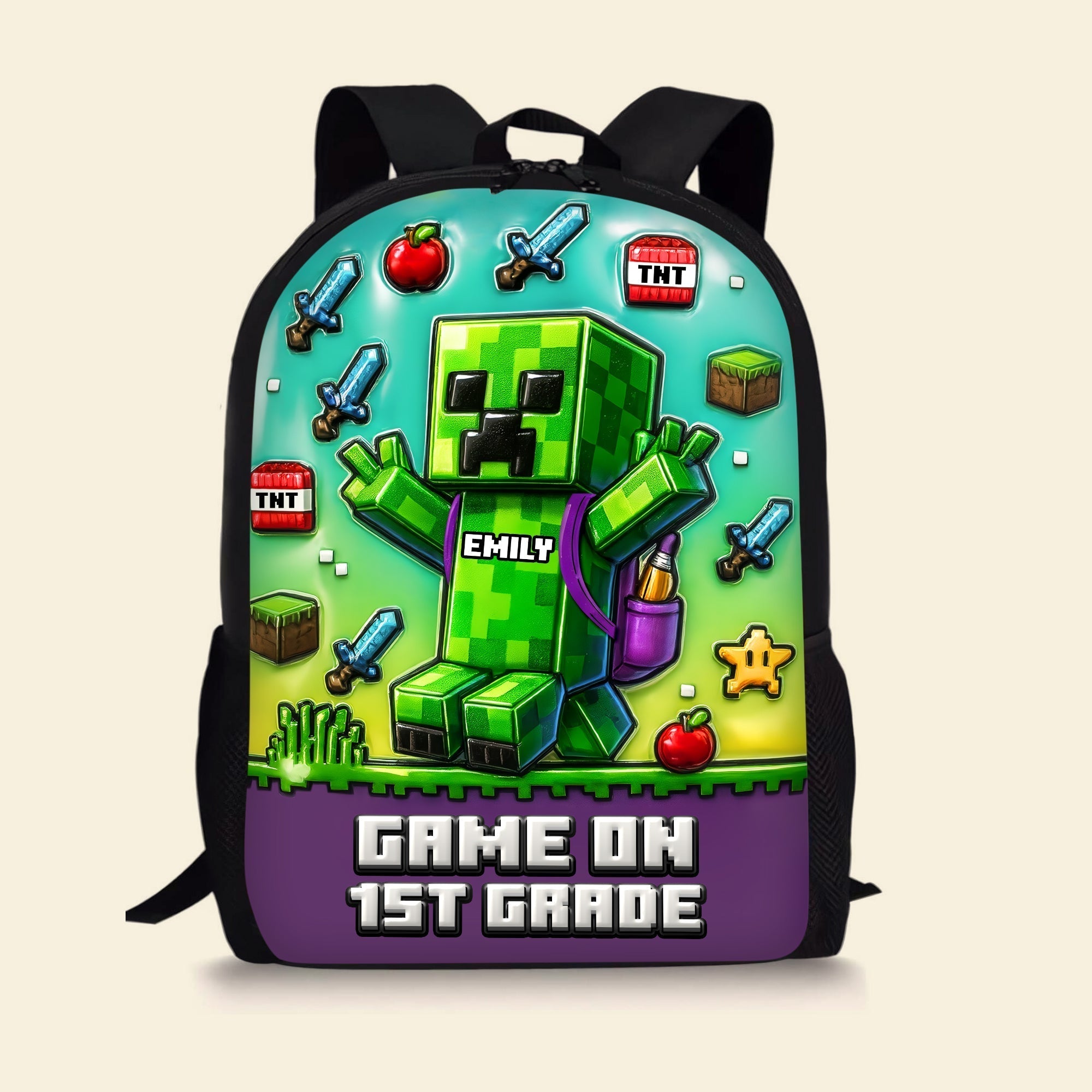 Personalized Minecraft Backpack Set for Kids - Lunch Bag, Pencil Case & Water Bottle - Back to School Gift School Bag+ GradoCreations