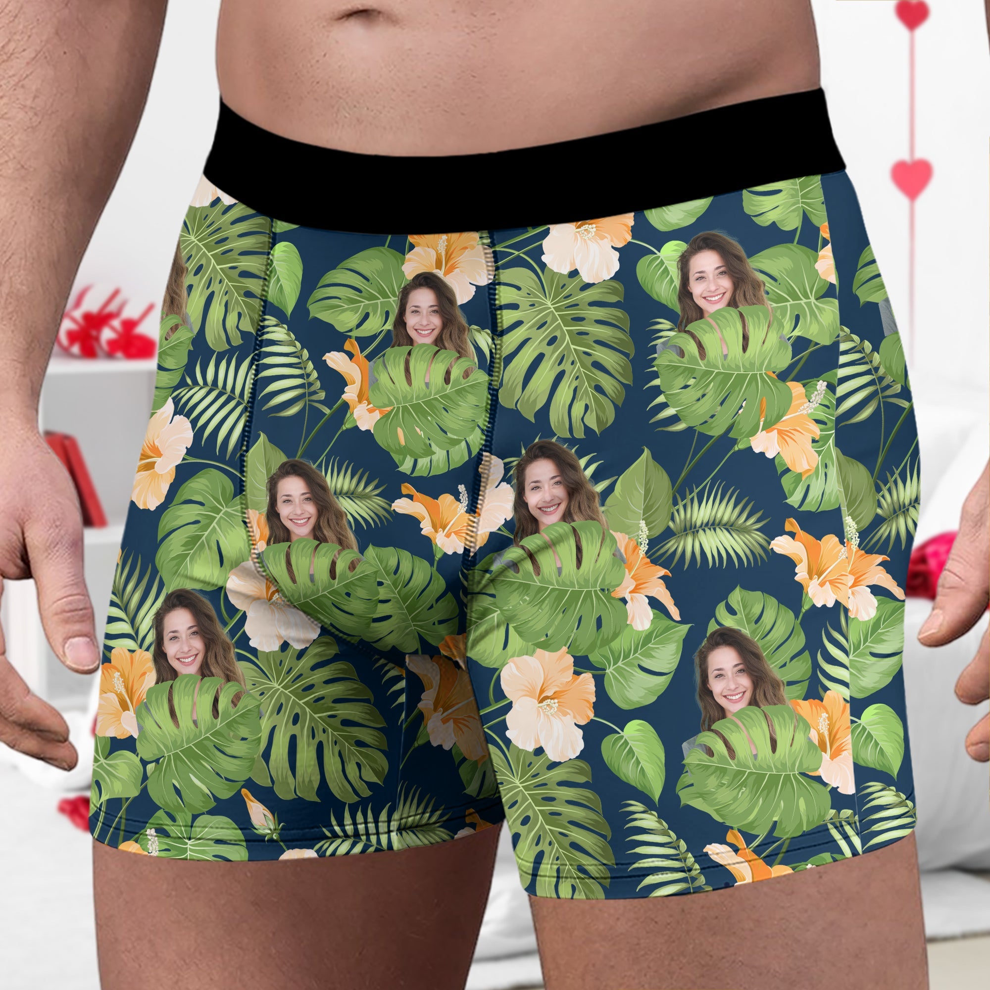 Custom Photo Tropical Floral Boxers Personalized Gift for Husband HN590 - Boxer GradoCreations