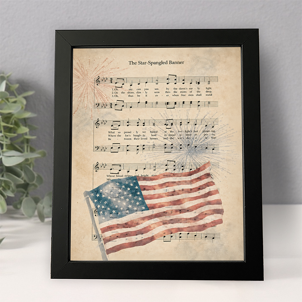 Personalized Star Spangled Banner Vintage Print Frame | Independence Day Gift HN590 - picture frame GradoCreations