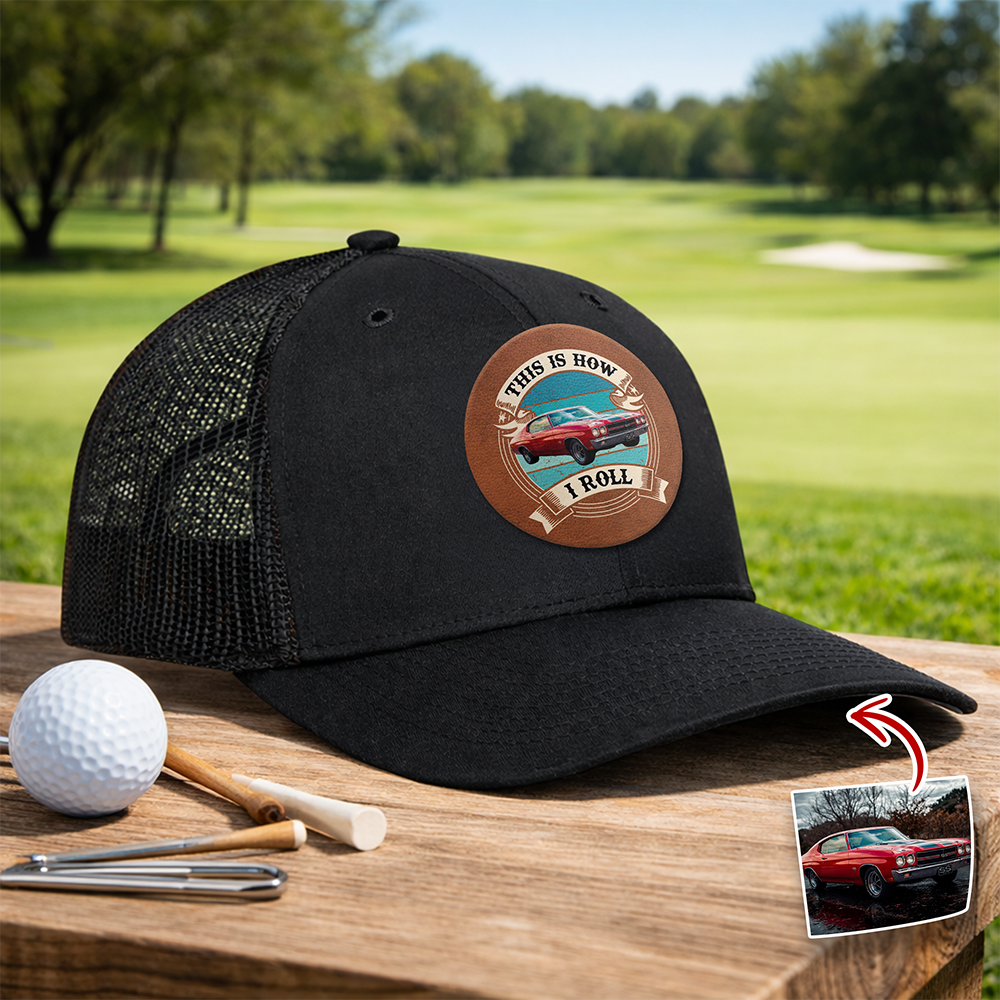 Personalized Car Photo Leather Patch Hat Custom Dad Gift HN590 - Leather Patch Hat GradoCreations