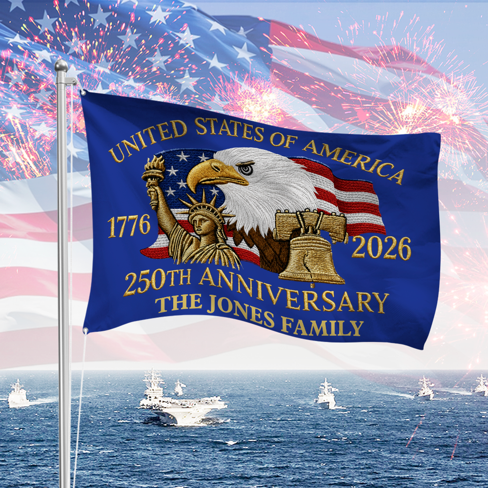 Personalized 250th Anniversary House Flag Custom Family Name Eagle HN590 - Banner House Flag GradoCreations