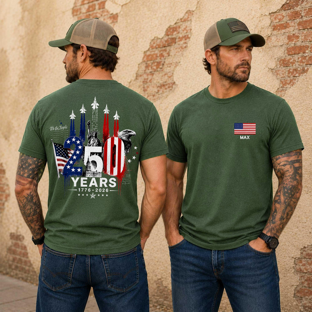Personalized American Flag Comfort Shirt Independence Day Gift for Dad Back&Front Comfort Shirt GradoCreations