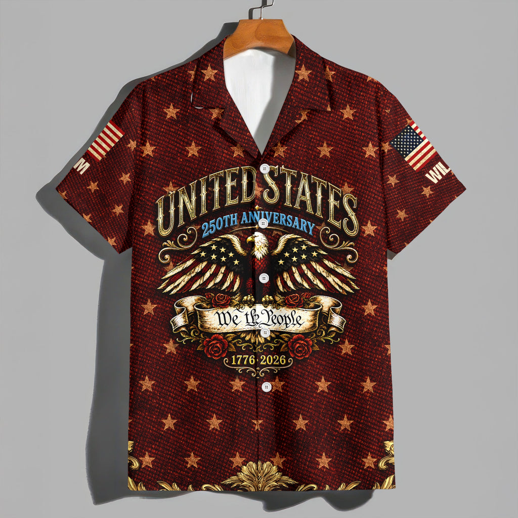 Custom Name Hawaiian Shirt Patriotic Eagle USA 250th Gift HN590 - AOP Hawai Shirt GradoCreations