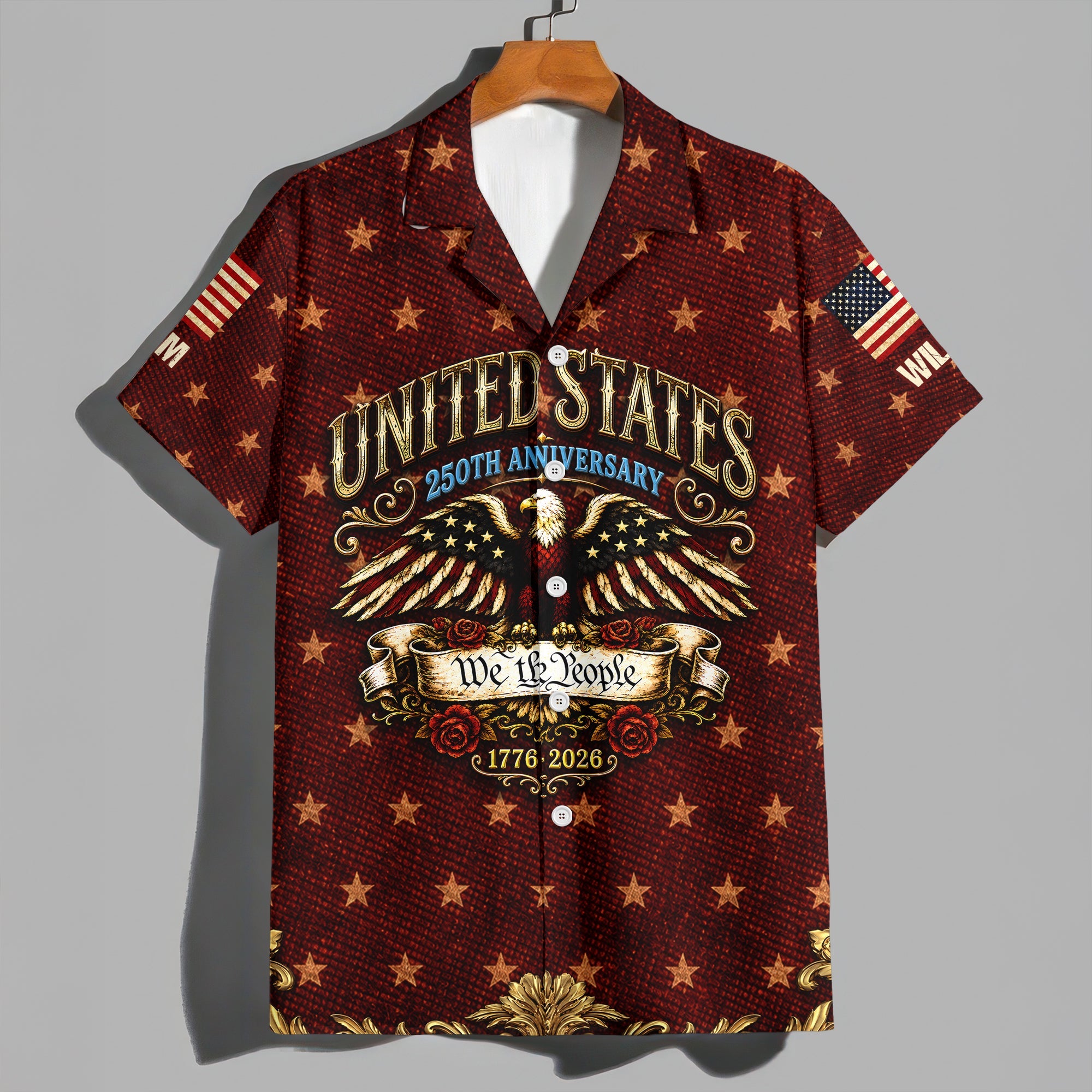 Custom Name Hawaiian Shirt Patriotic Eagle USA 250th Gift HN590 - AOP Hawai Shirt GradoCreations