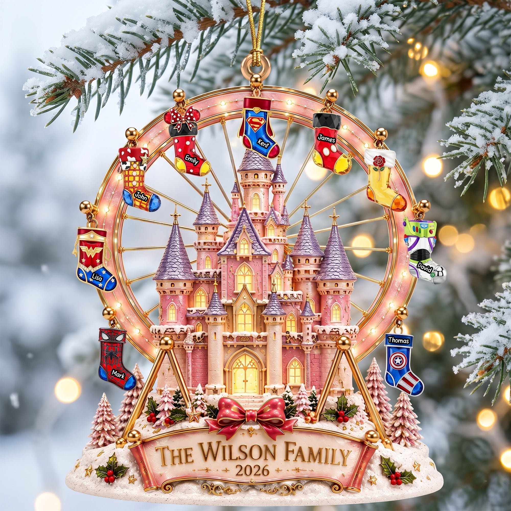 Personalized Acrylic Christmas Castle Ornament with Custom Names for Family Gifts Ornament GradoCreations