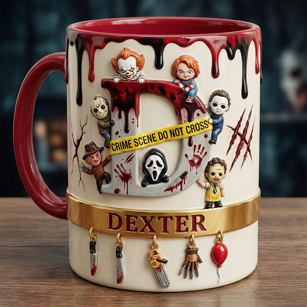 Personalized Horror Movie Accent Mug with Initial Letter - Unique Gift for Horror Fans Mug GradoCreations