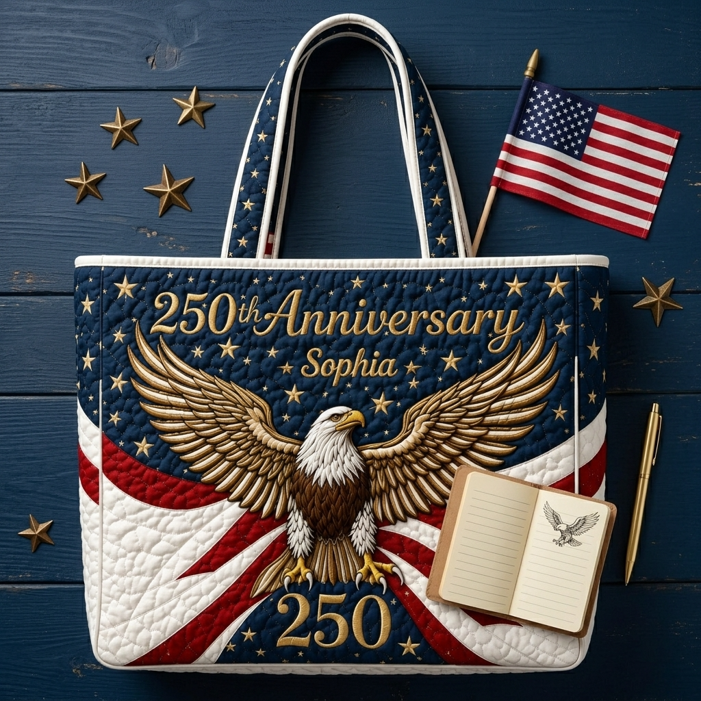 Personalized America 250th Anniversary Quilted Tote Bag Gift for Her
