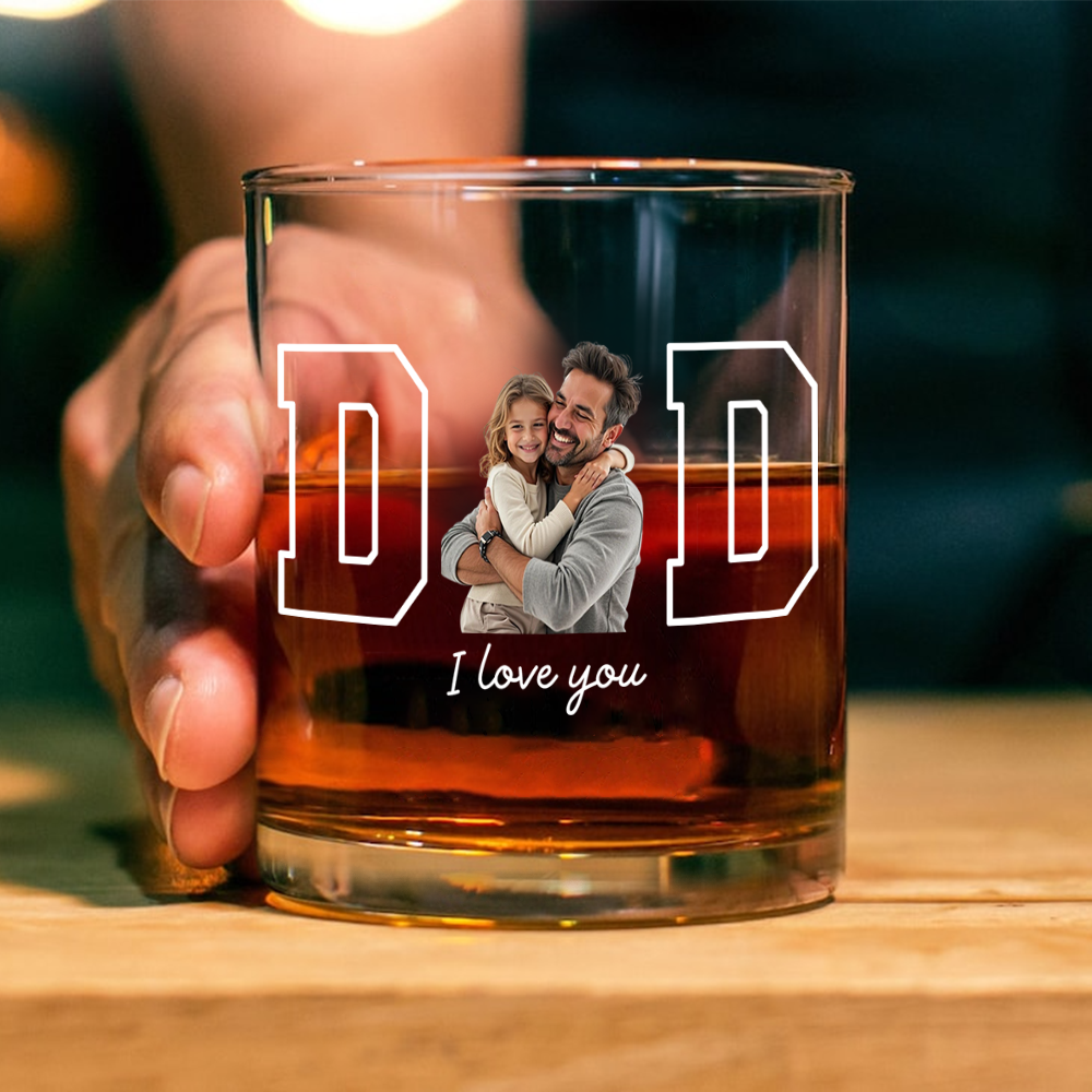 Personalized Photo Whiskey Glass Custom Gift for Dad HN590 - Print Rock Glass GradoCreations