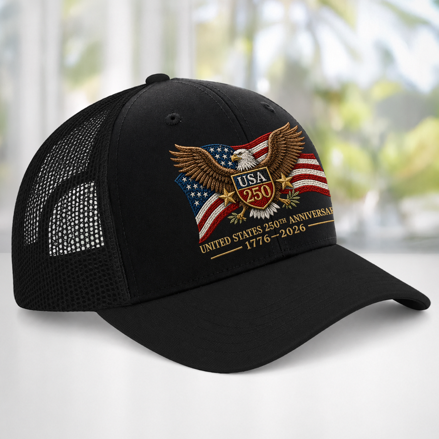 Personalized Patriotic Embroidered Trucker Hat for Dad - 4th of July Gift HN590 - Embroidered Trucker Hat GradoCreations