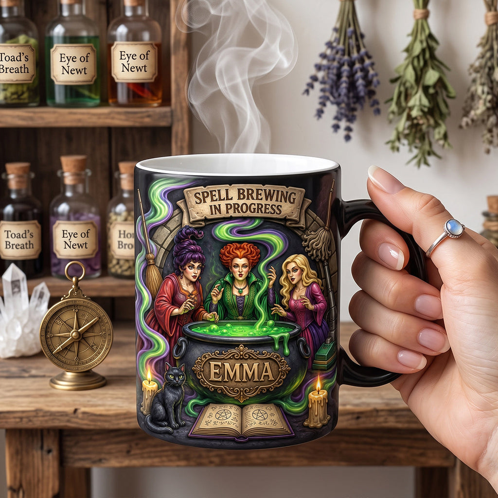 Personalized Halloween Coffee Mug with Witch Artwork Gift for Her Mug GradoCreations
