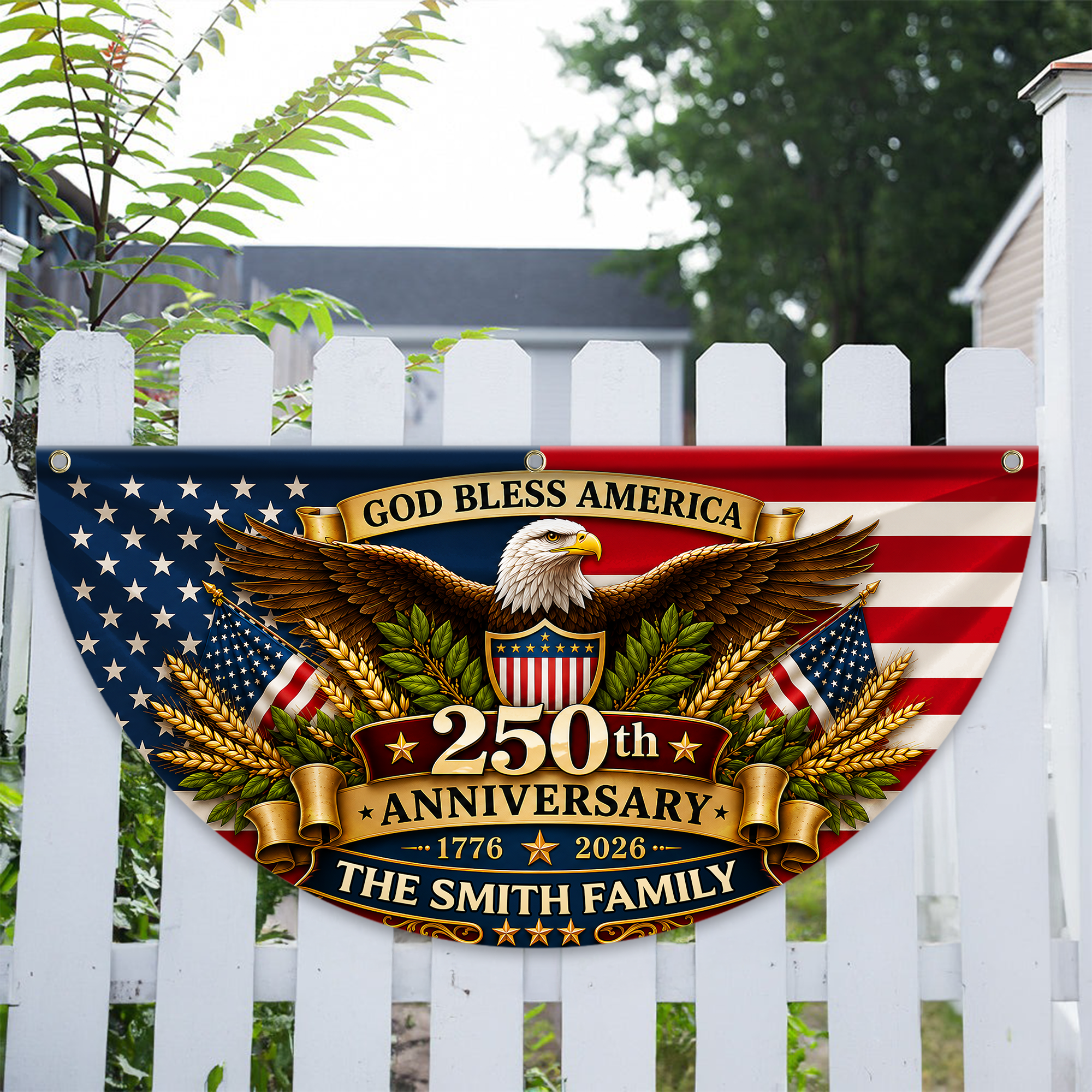 Personalized USA Flag Custom Family Name Gift for 4th of July HN590 - Non-Pleated Fan Flag GradoCreations