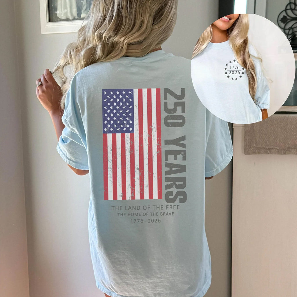 Personalized Vintage Style 250th Anniversary Shirt 4th of July Gift Back&Front Comfort Shirt fix GradoCreations