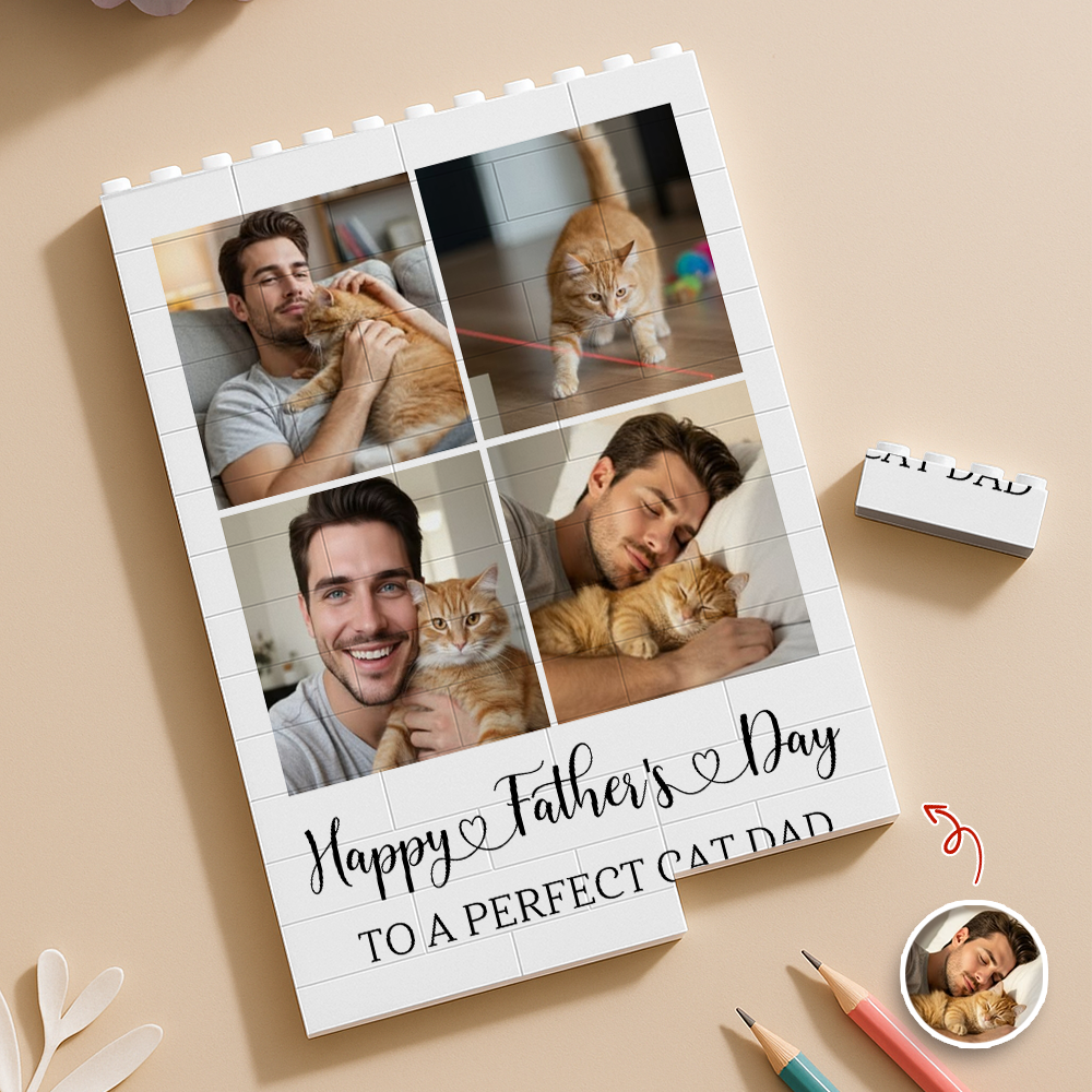 Personalized Building Block Photo Gift for Cat Dad Father's Day HN590 - Building Blocks GradoCreations