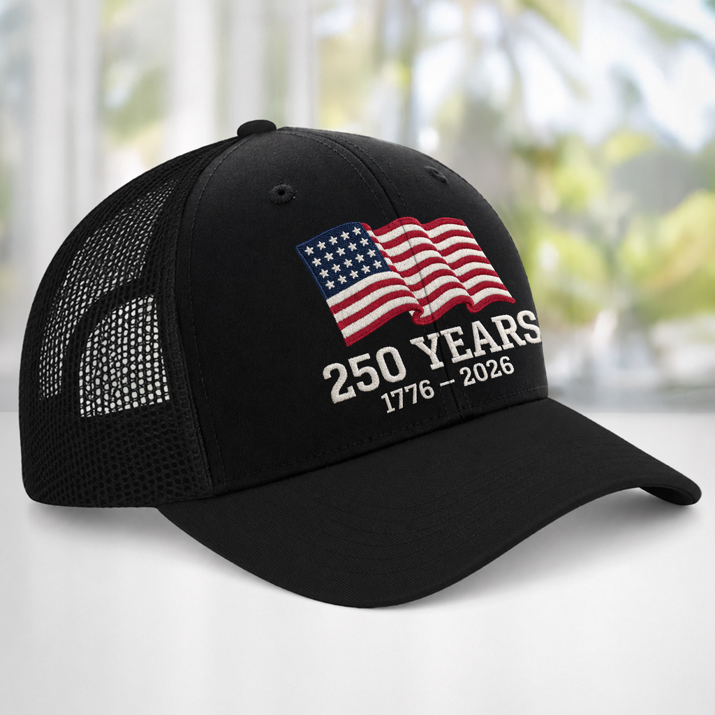 Personalized America Flag Trucker Hat Gift for Dad | 250th Anniversary HN590 - Embroidered Trucker Hat GradoCreations