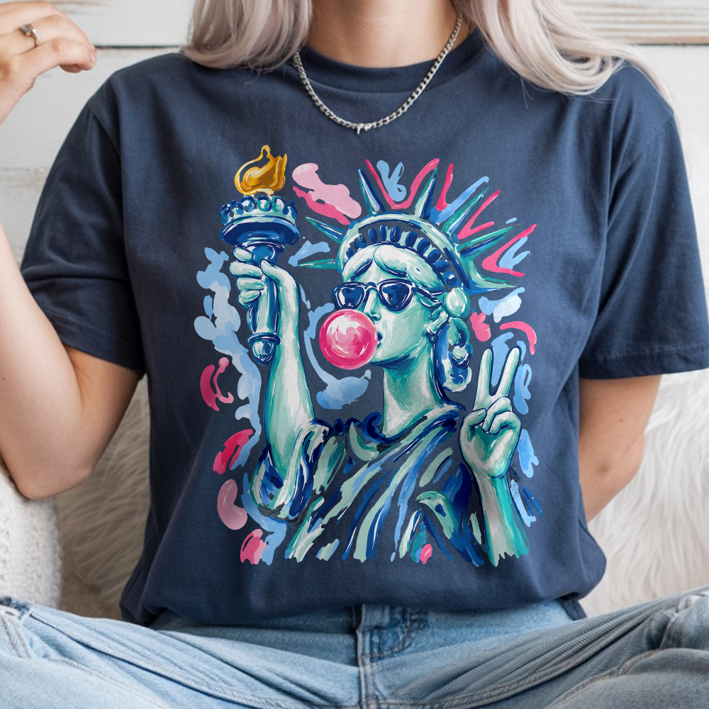 Personalized 4th of July Comfort Shirt with Statue of Liberty Comfort Shirt GradoCreations