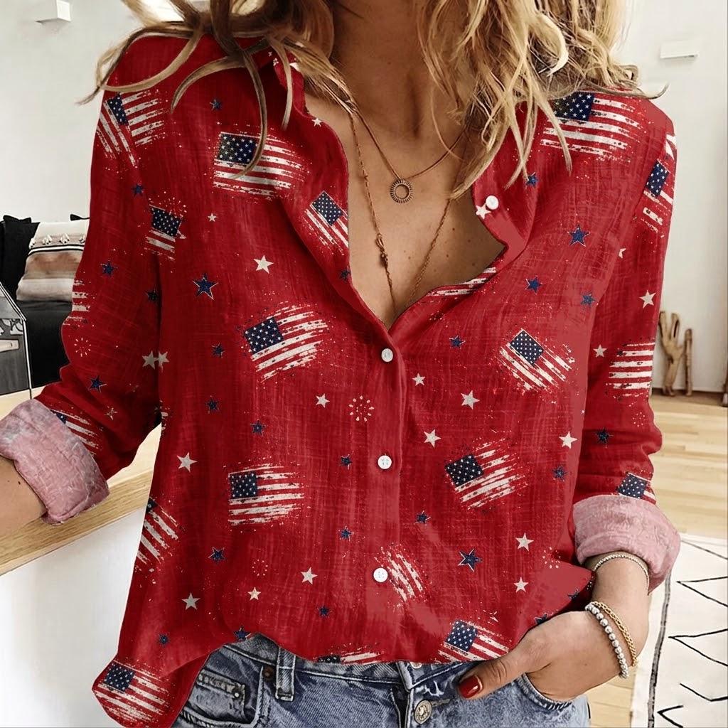 Personalized American Flag Blouse Shirt 4th of July Gift for Her HN590 - Blouse Shirt GradoCreations