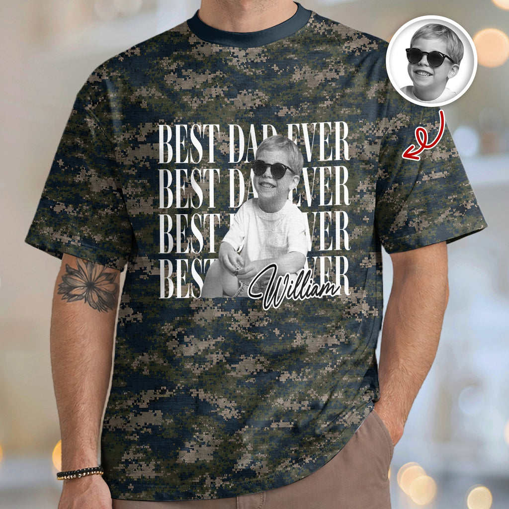 Personalized Camo Photo Shirt Gift for Dad Husband Grandpa HN590 - AOP Tshirt GradoCreations