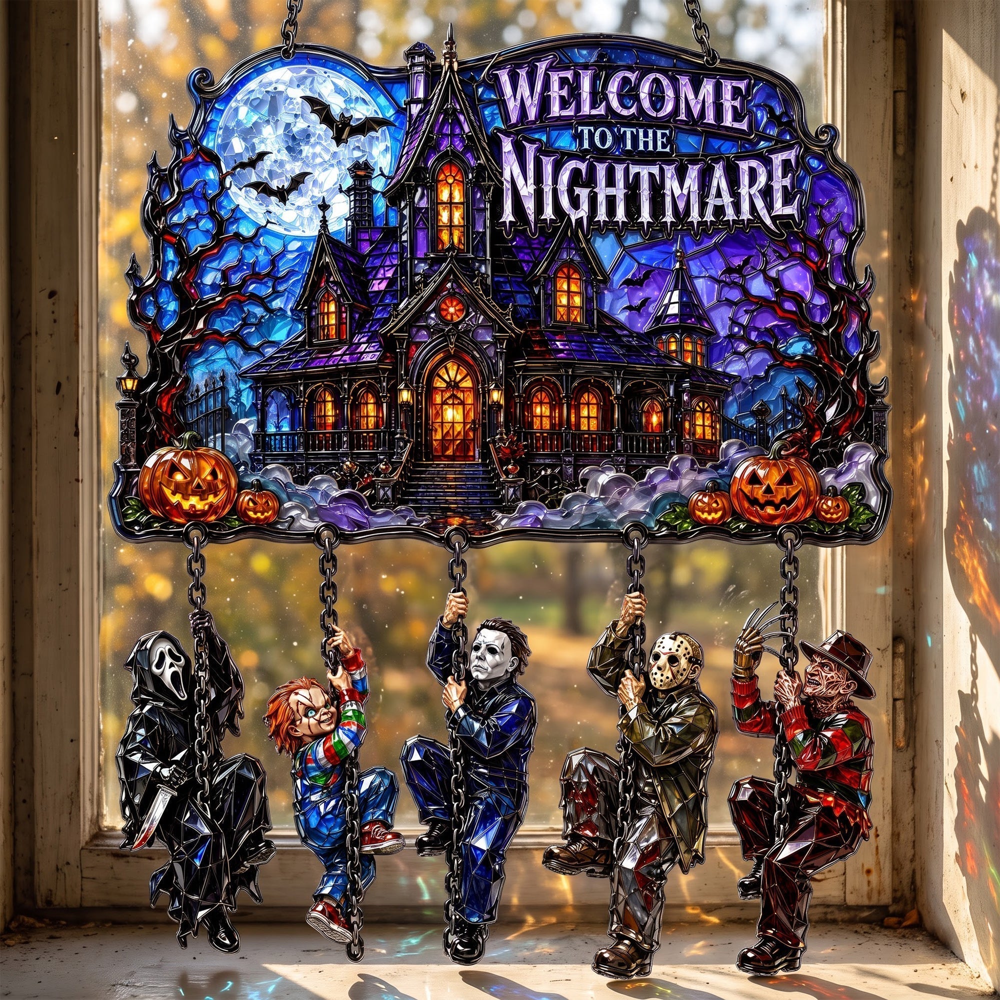 Personalized Halloween Suncatcher Ornament for Family & Horror Lovers Window Hanging Suncatcher GradoCreations