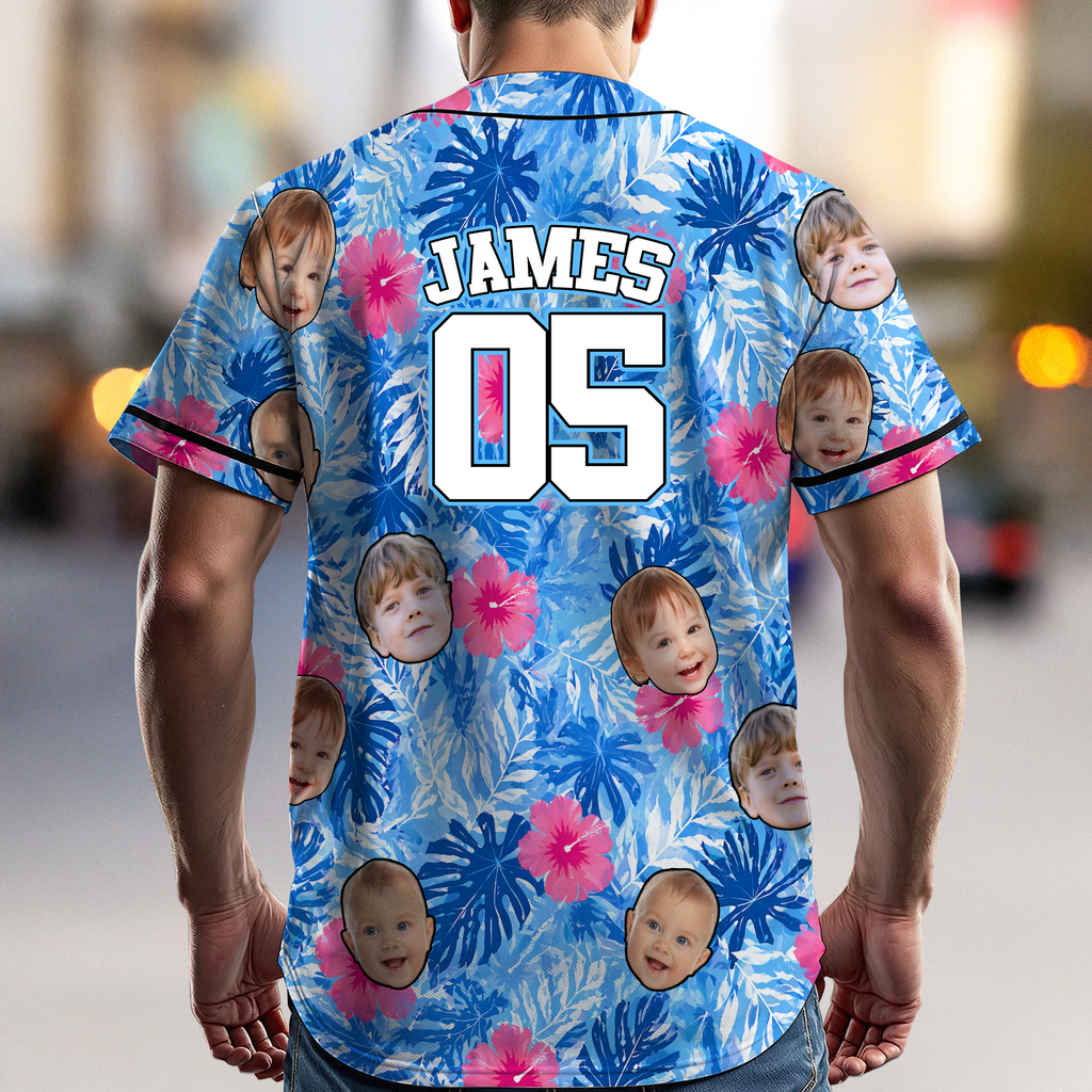 Personalized Photo Hawaiian Baseball Jersey Custom Summer Gift Jersey Baseball Shirt GradoCreations