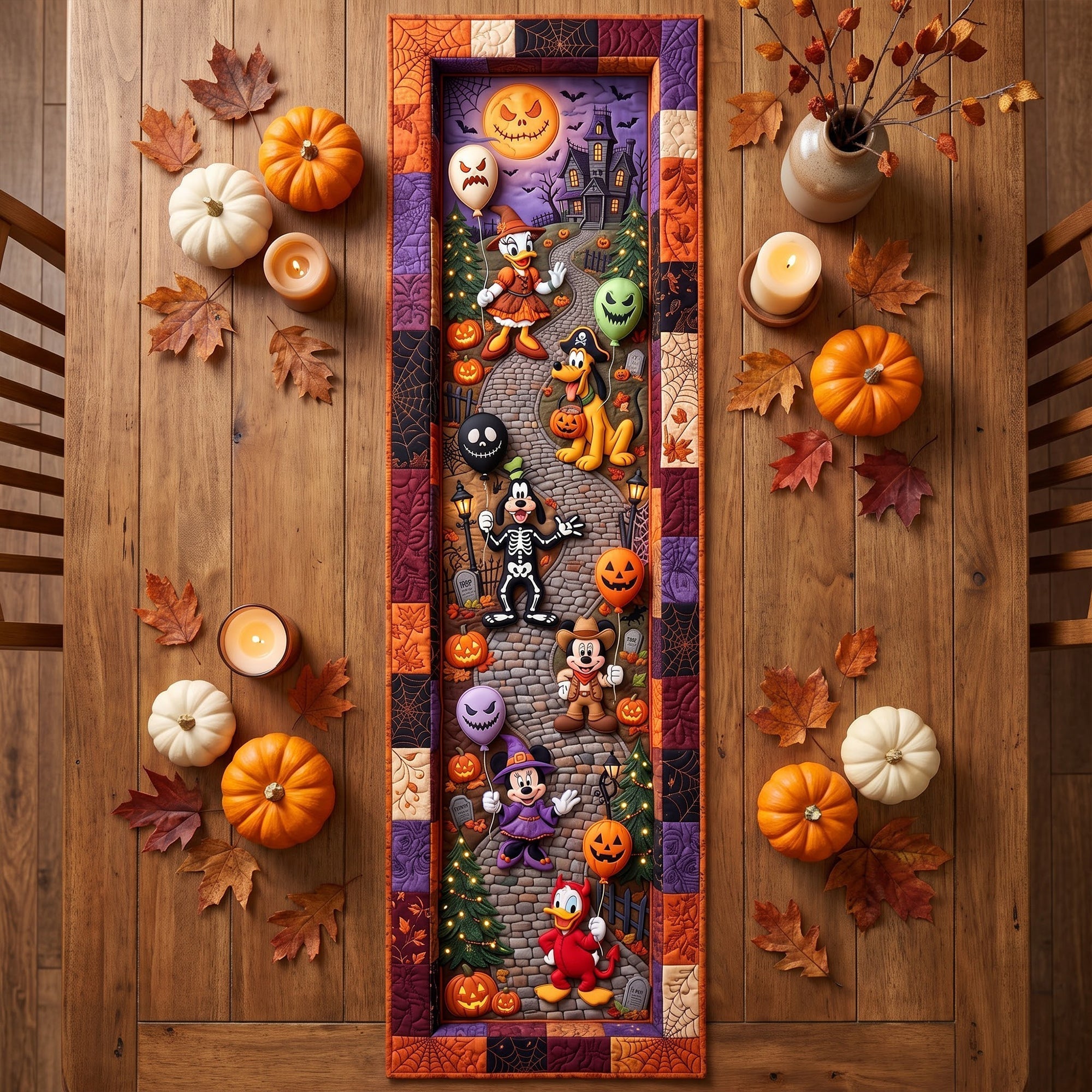 Personalized Halloween Table Runner with Quilted Design for Family Quilt Table Runner GradoCreations