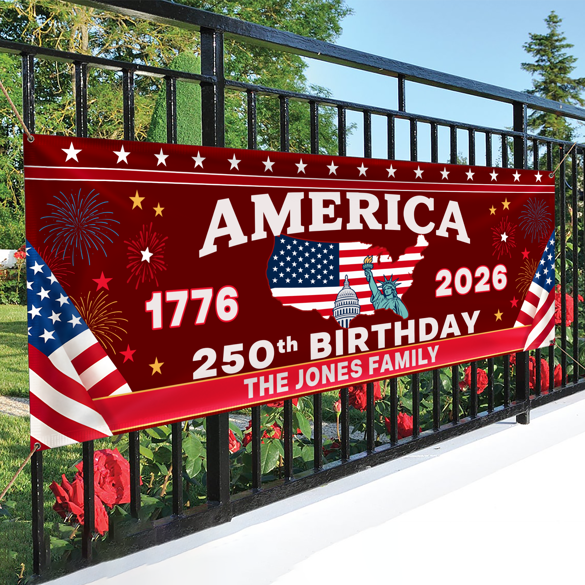 Personalized 250th Anniversary USA Banner Custom Name Decor HN590 - Banner GradoCreations