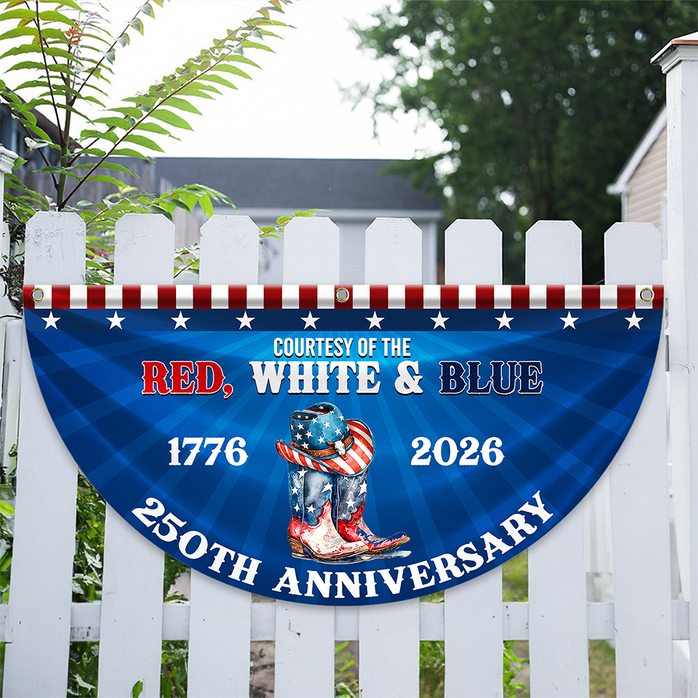 Personalized Cowboy Boots Fan Flag Custom Name Gift for Family 250th Anniversary HN590 - Non-Pleated Fan Flag GradoCreations