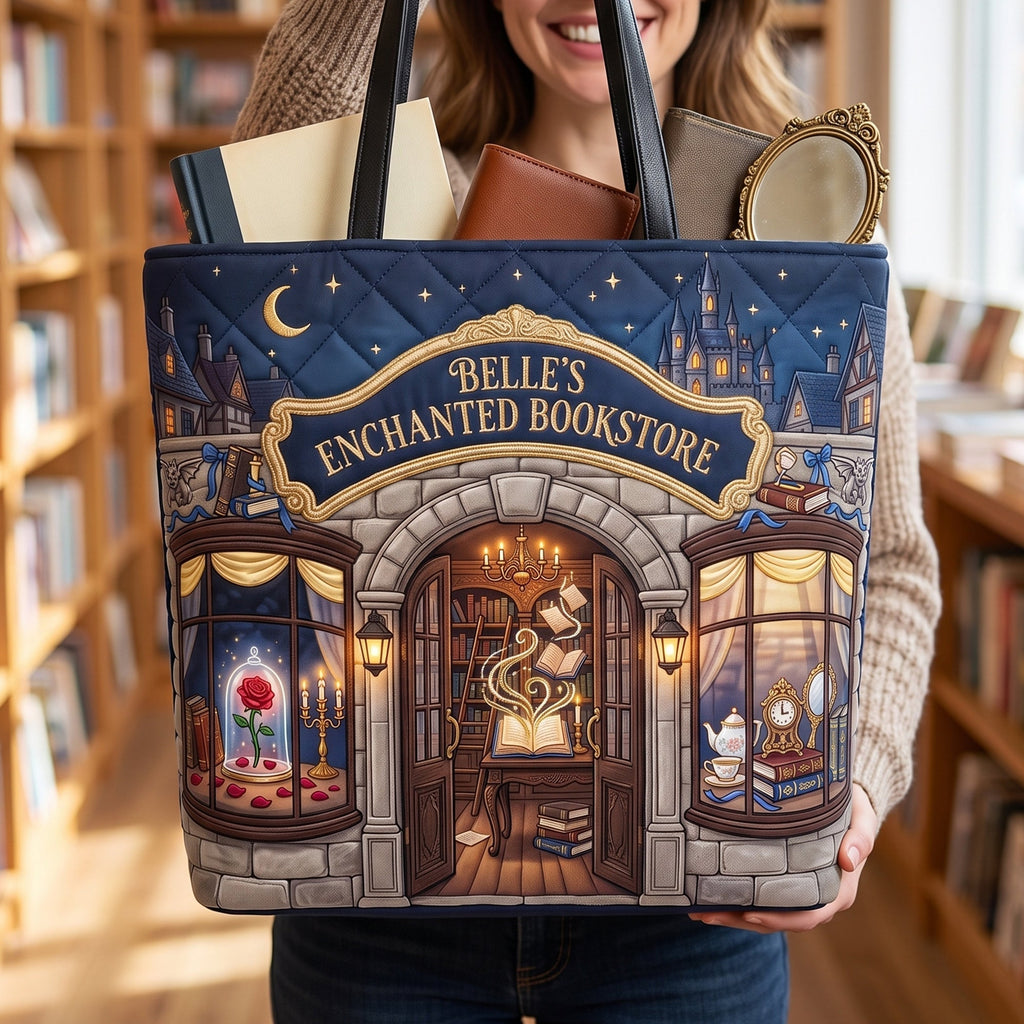 Personalized Quilted Tote Bag Bookstore Design Gift for Book Lovers Quilted Tote Bag GradoCreations
