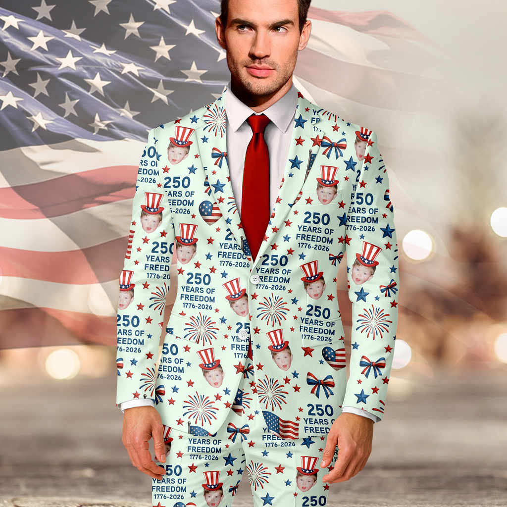 Custom Photo Men's Suit 250 Years of Freedom Gift for Dad HN590 - Men's Suits GradoCreations