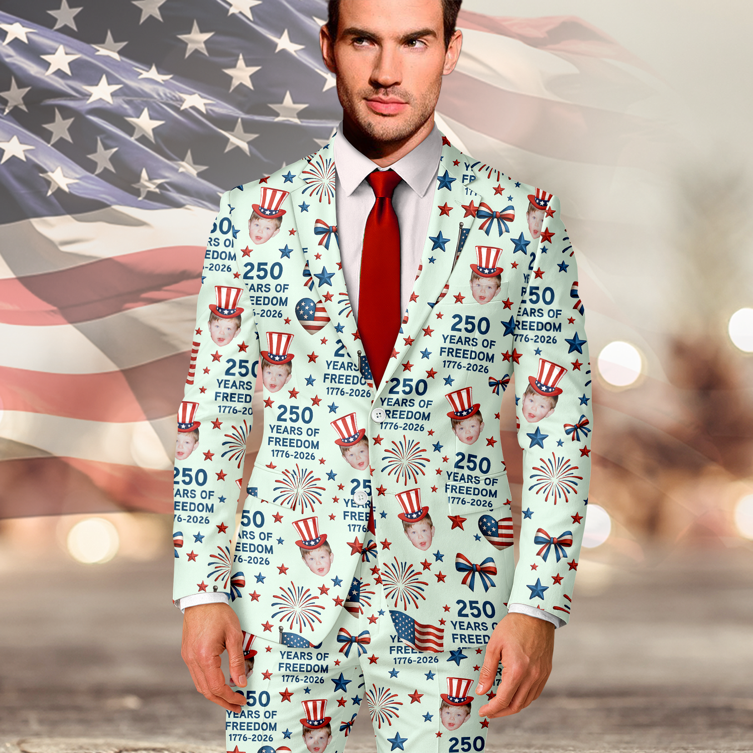 Custom Photo Men's Suit 250 Years of Freedom Gift for Dad HN590 - Men's Suits GradoCreations