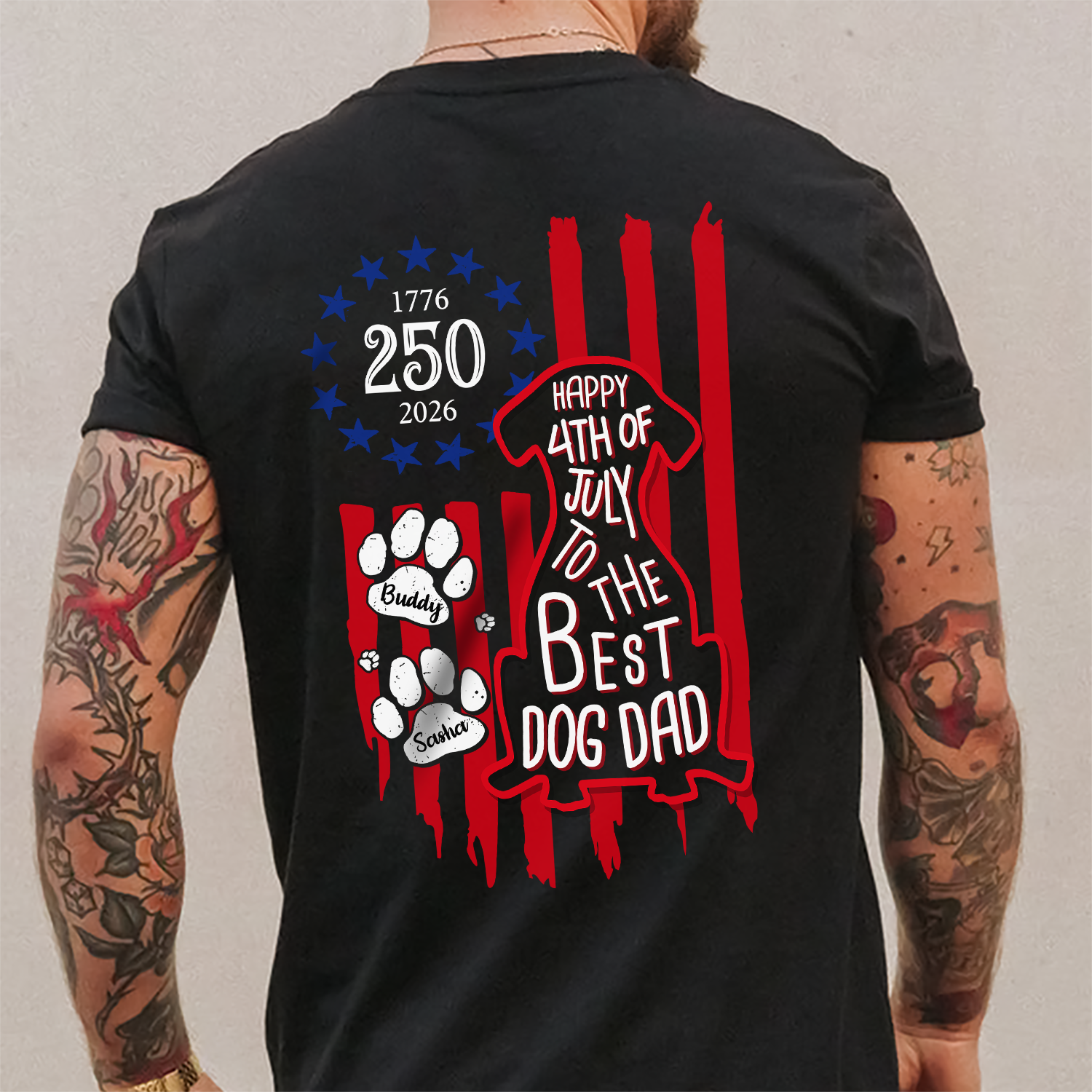 Personalized Dog Dad T-Shirt Custom Name American Flag Gift HN590 - Tshirt Back GradoCreations