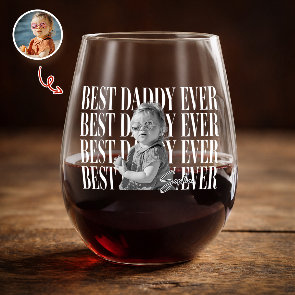 Personalized Vintage Photo Wine Glass Best Daddy Mommy Ever Gift HN590 - Stemless Wine Glass GradoCreations