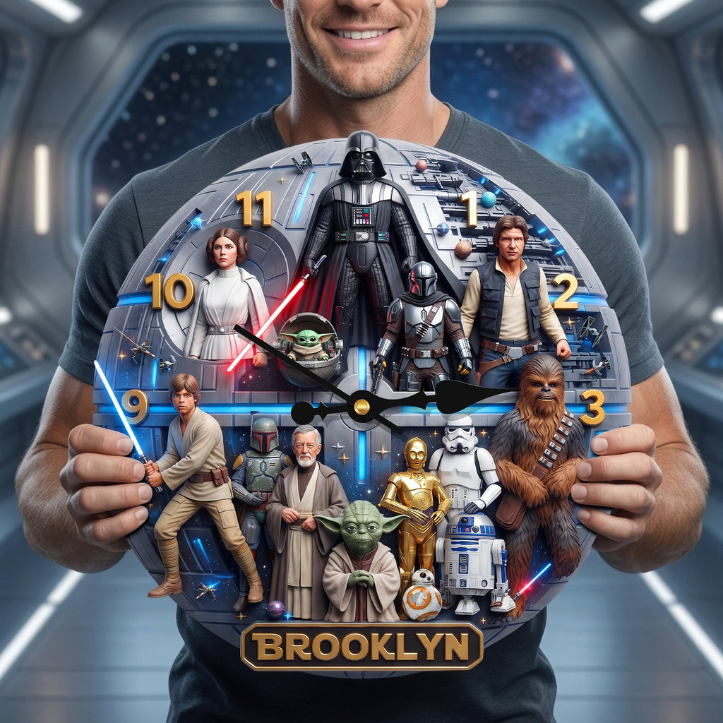 Personalized Acrylic Wall Clock Star Wars Theme Gift for Movie Fans Wall Hanging Clock GradoCreations