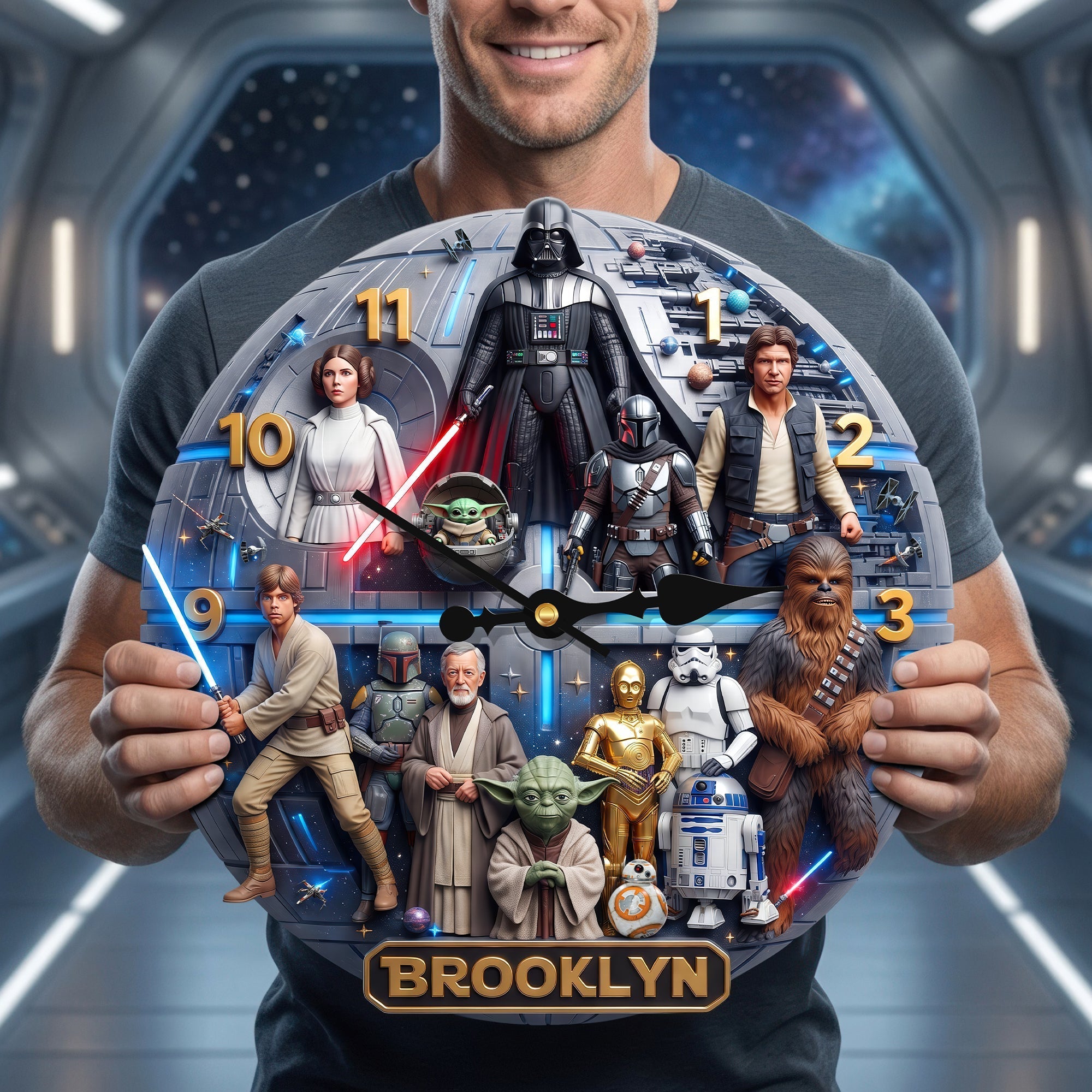 Personalized Acrylic Wall Clock Star Wars Theme Gift for Movie Fans Wall Hanging Clock GradoCreations