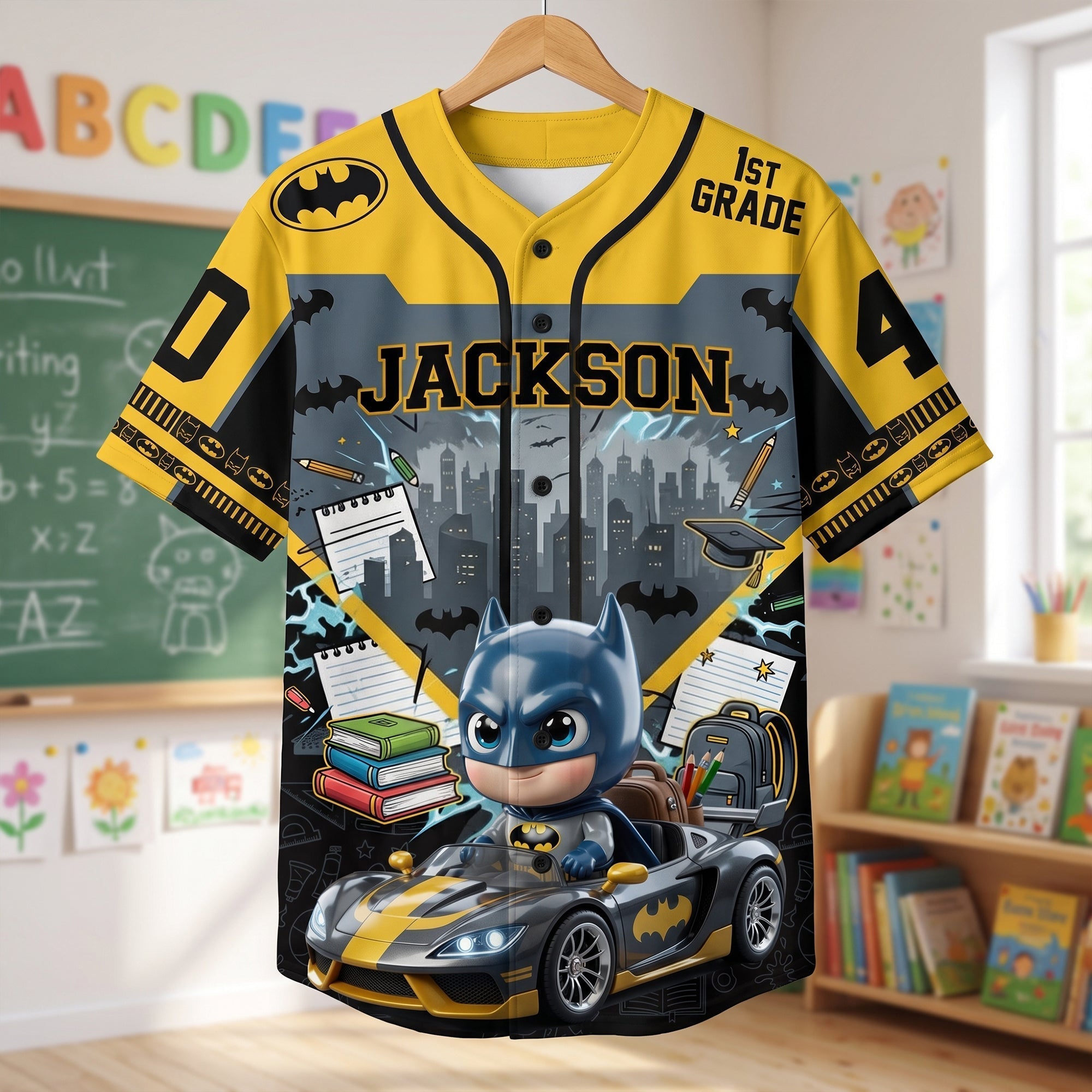 Personalized Batman Kids Baseball Jersey Custom Name Back to School Gift