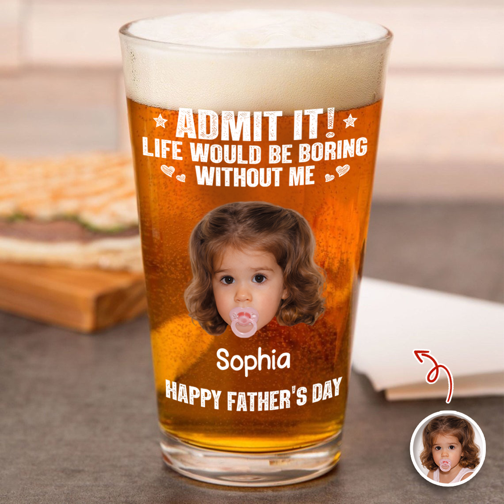 Personalized Photo Beer Glass Custom Message Gift for Dad HN590 - Print Beer Glass GradoCreations
