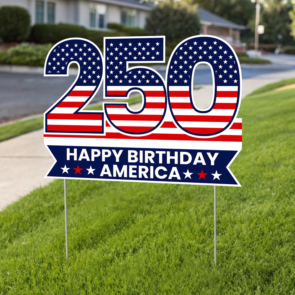 Personalized Happy Birthday America Yard Sign Custom Name 4th of July Decor HN590 - Yard Sign GradoCreations