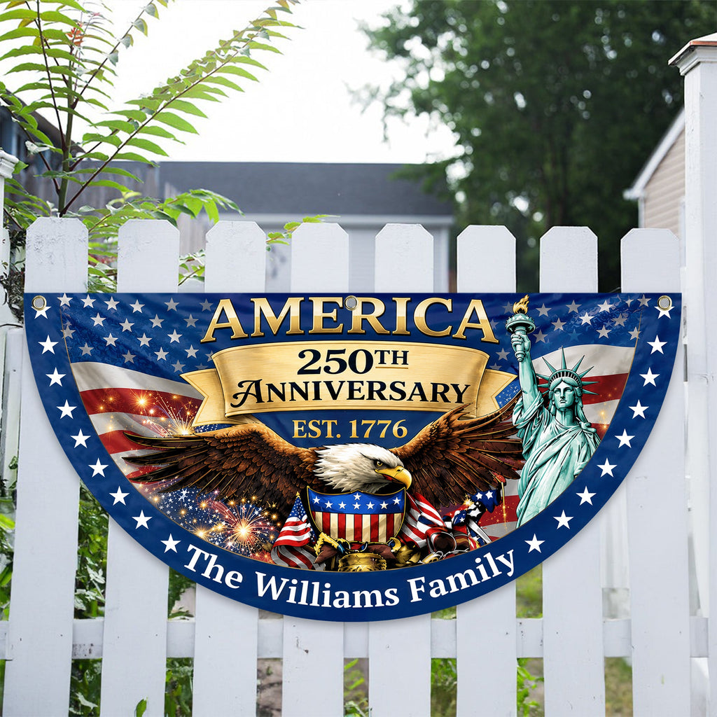 Personalized Family Name USA Eagle Fan Flag Custom Gift HN590 - Non-Pleated Fan Flag GradoCreations
