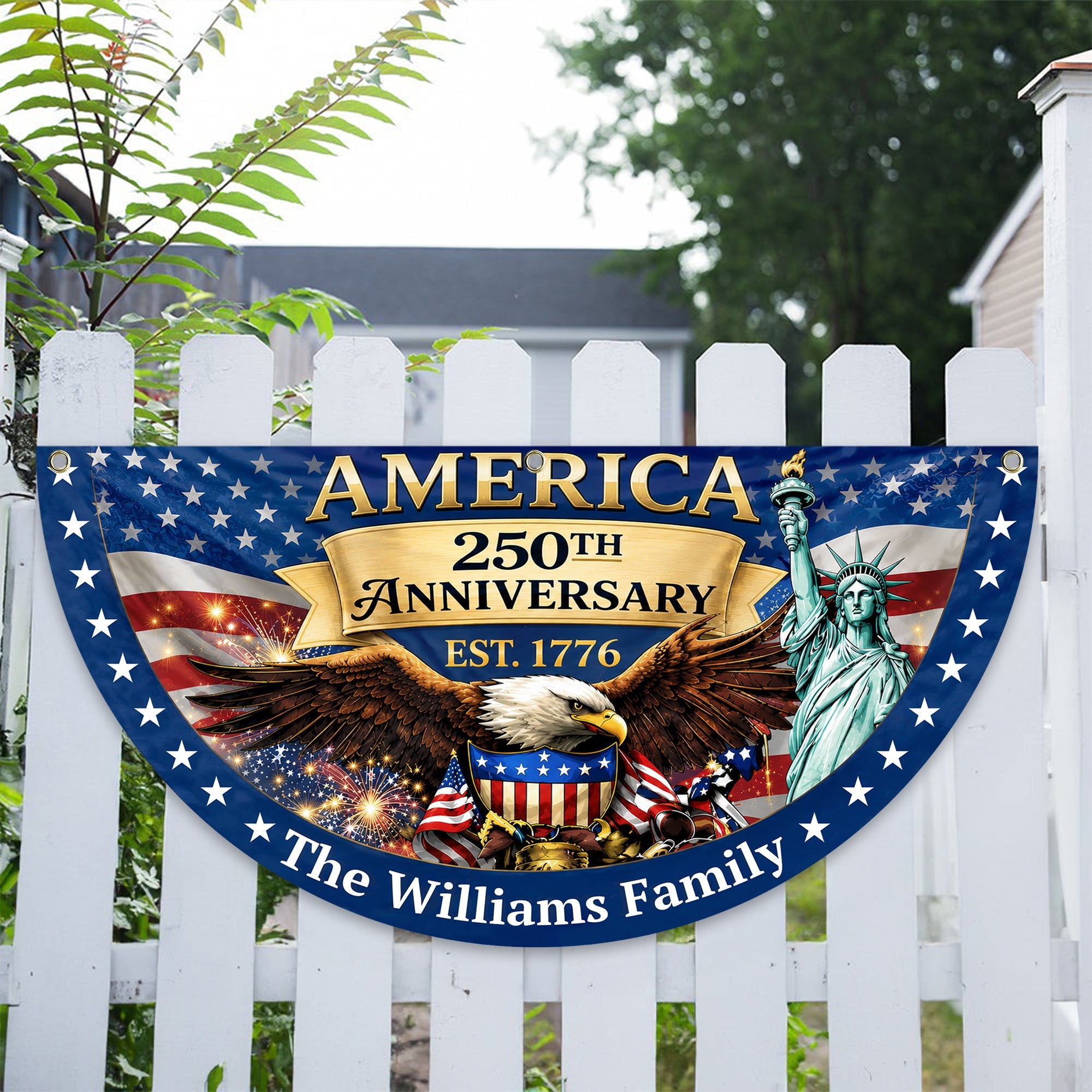 Personalized Family Name USA Eagle Fan Flag Custom Gift HN590 - Non-Pleated Fan Flag GradoCreations