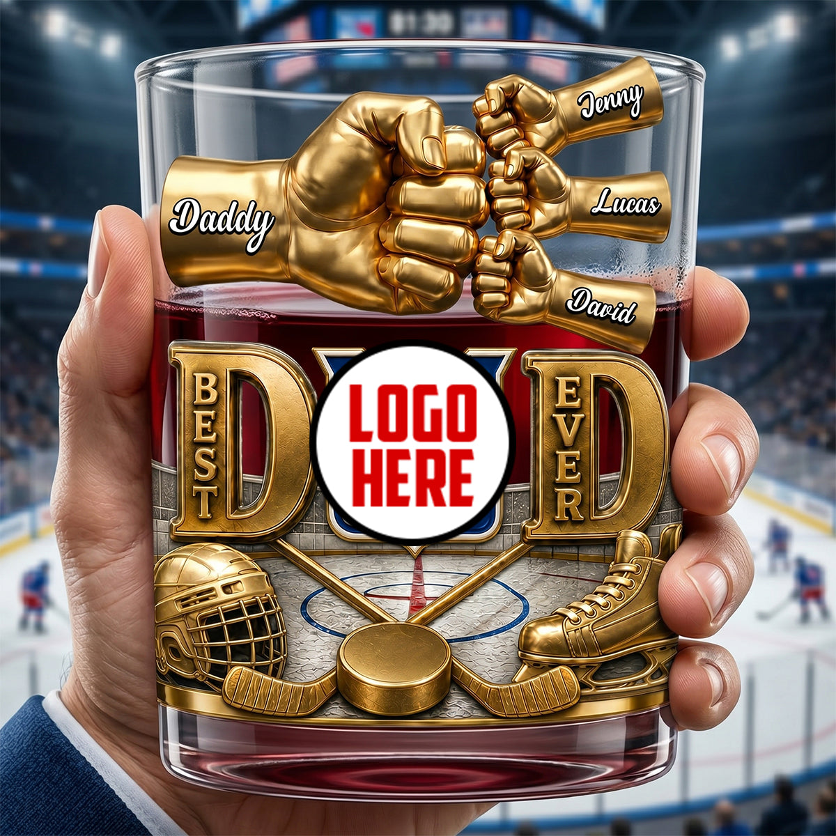 Personalized Whiskey Glass Best Dad Ever Hockey Fist Bump Gift for Dad