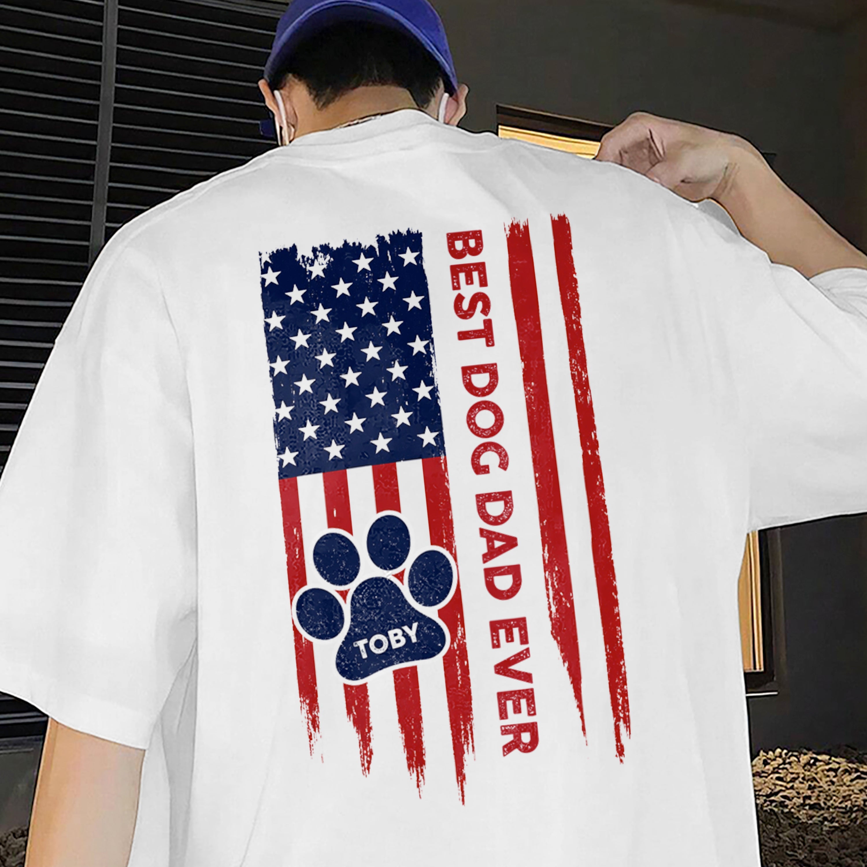 Personalized Dog Dad T-Shirt American Flag Gift for Pet Lovers HN590 - Tshirt Back GradoCreations
