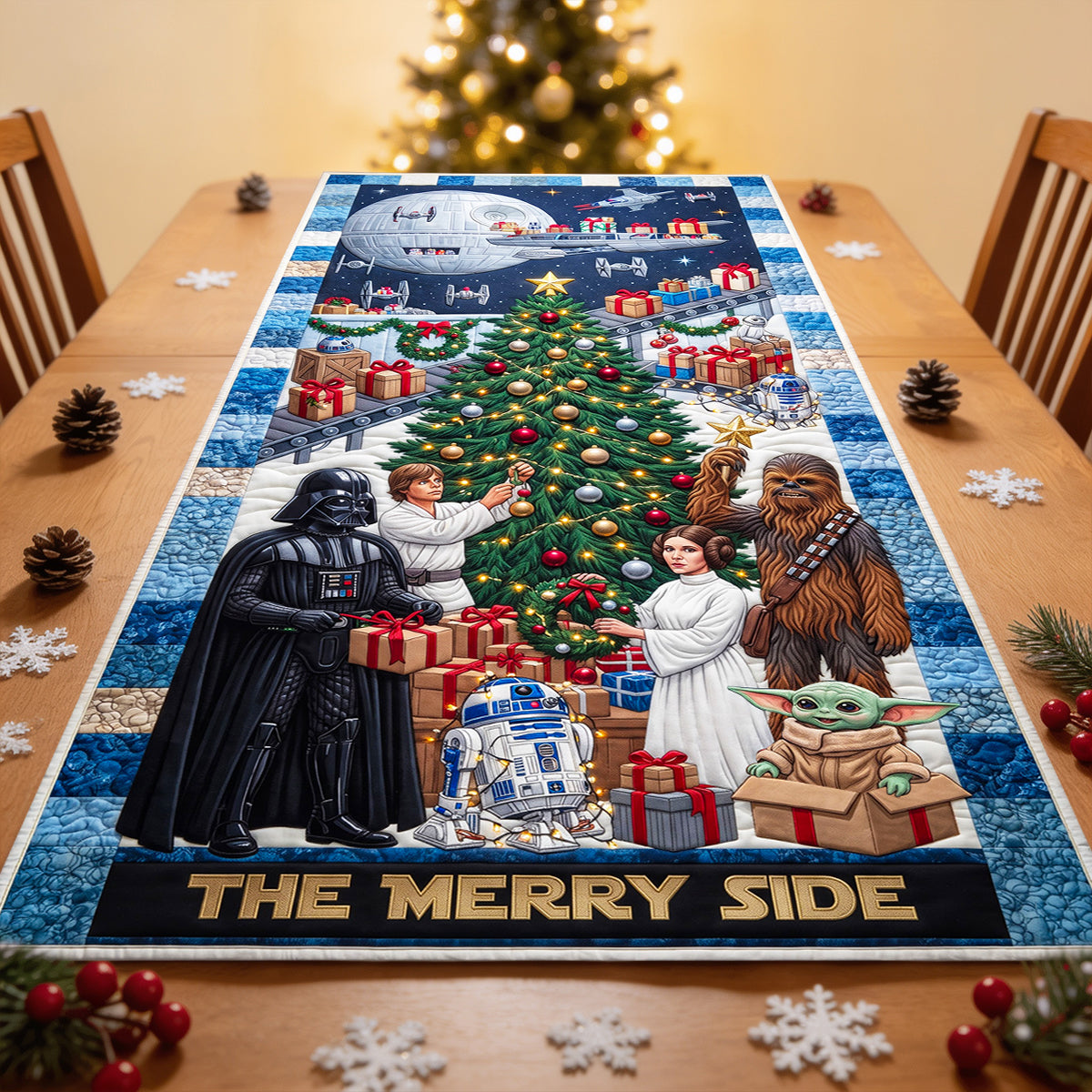 Custom Name Christmas Table Runner with Star Wars Design for Family Quilt Table Runner GradoCreations
