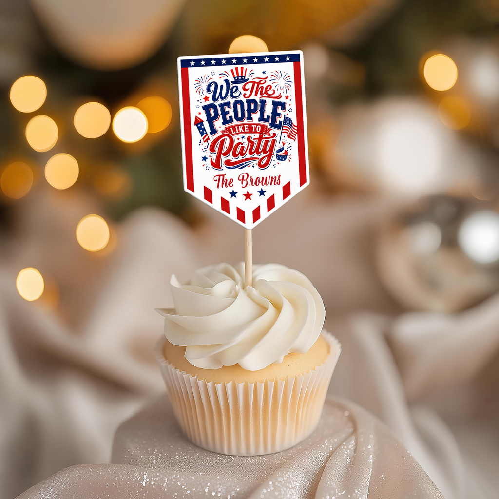 Personalized Cupcake Toppers USA Freedom Theme Custom Name Gift HN590 - Cupcake Topper GradoCreations