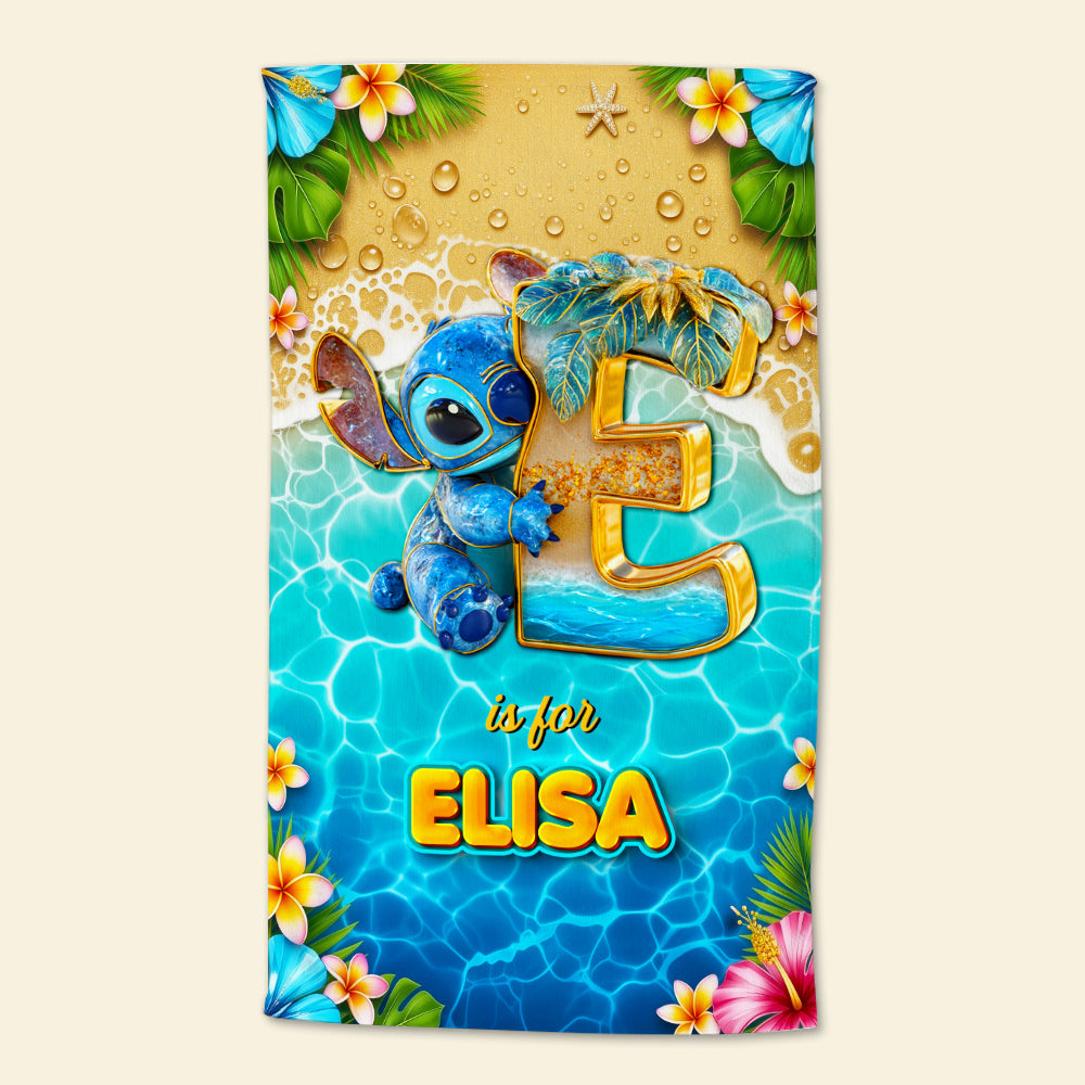 Personalized Beach Towel with Cute Blue Alien for Kids | Vacation Gift