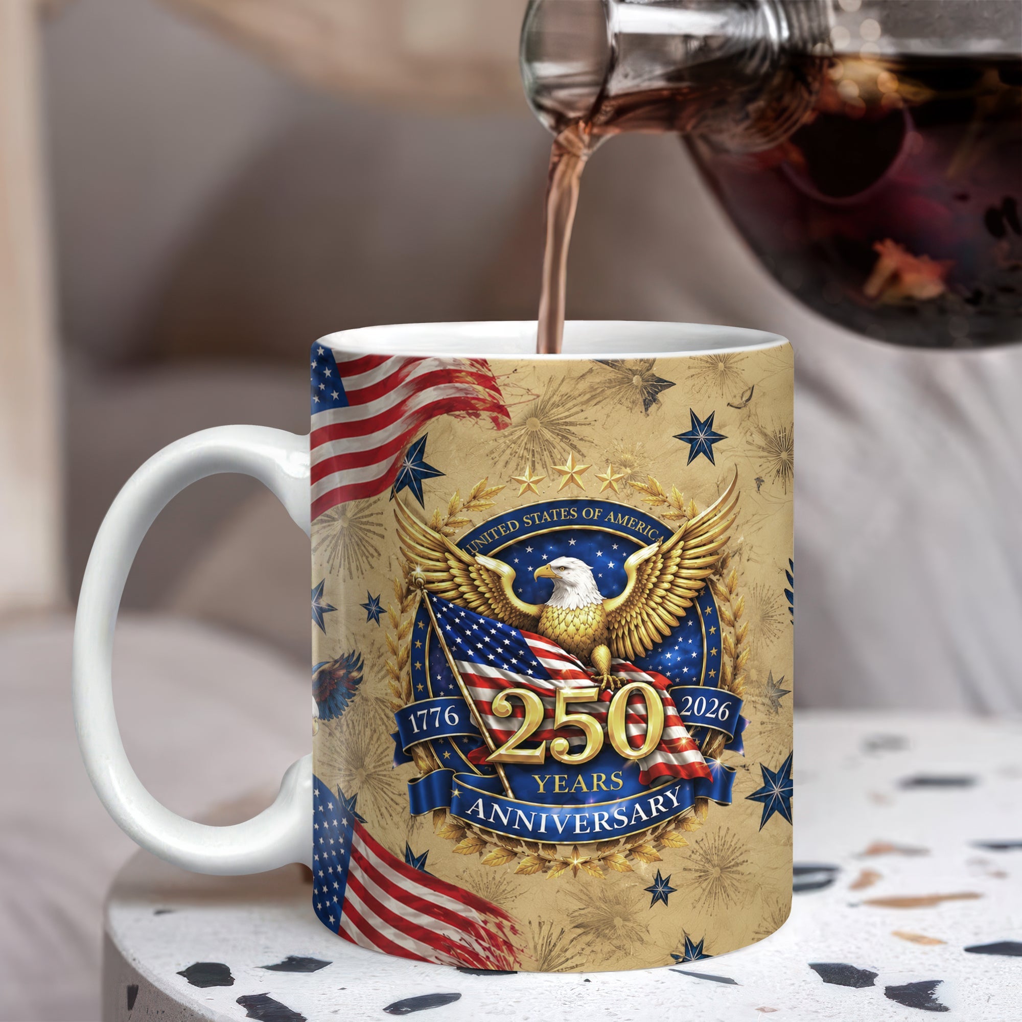 Personalized USA 250 Years Eagle Coffee Mug Custom Gift HN590 - edge to edge mug GradoCreations