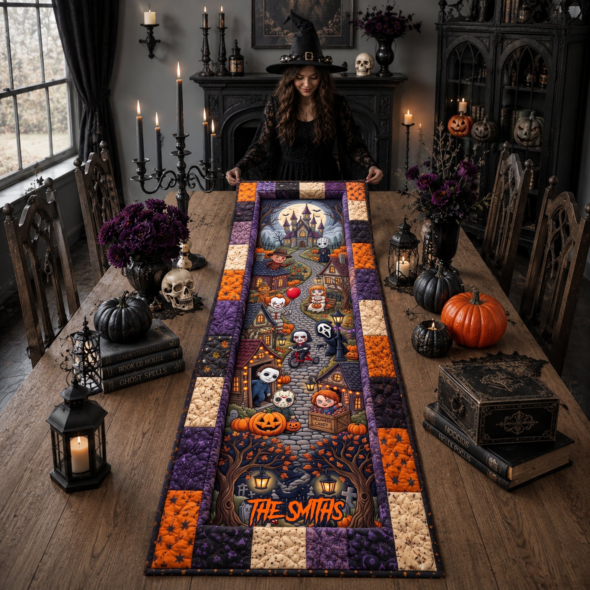 Personalized Halloween Quilted Table Runner for Family Gift Quilt Table Runner GradoCreations