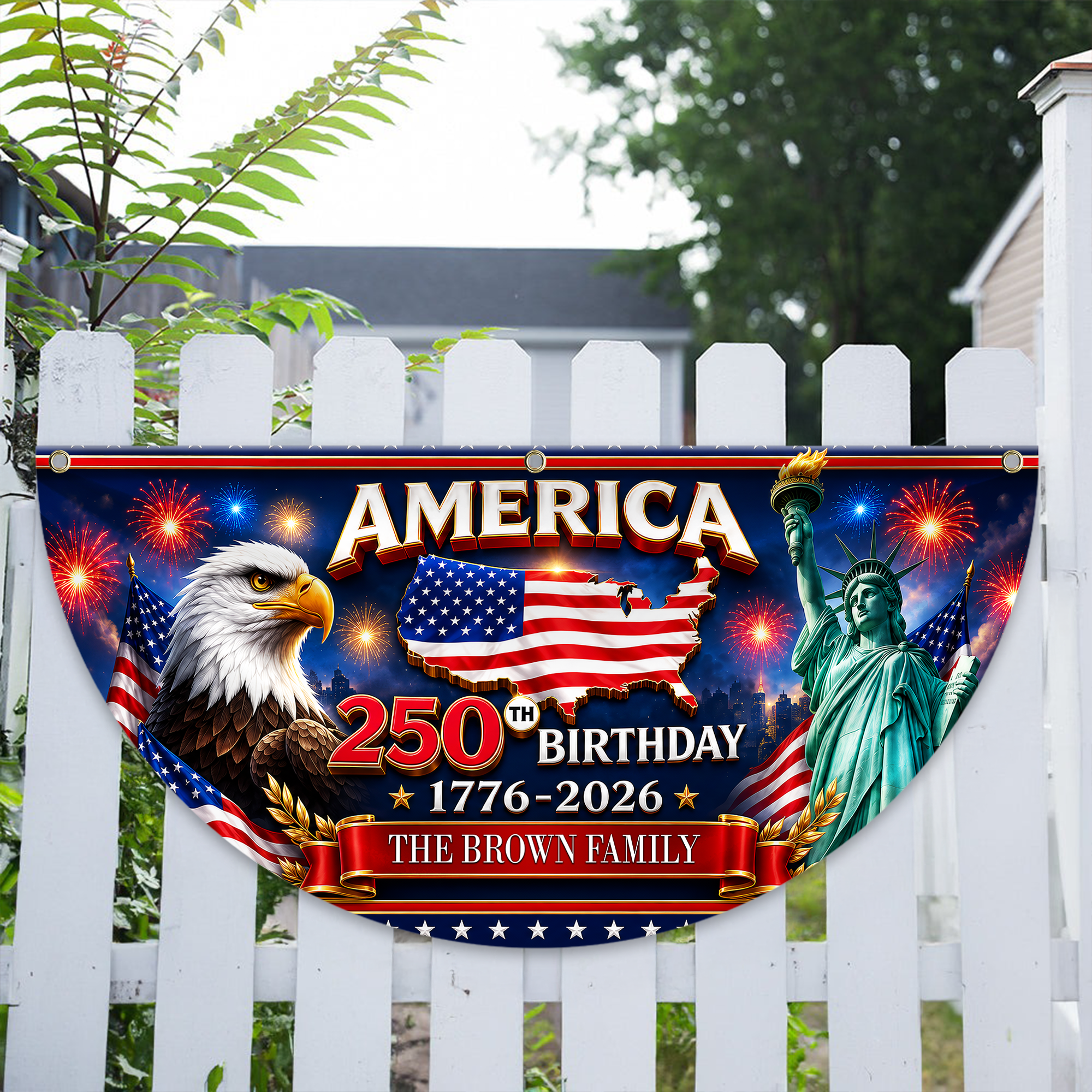 Personalized Independence Day Flag USA 250 Years Family Gift HN590 - Non-Pleated Fan Flag GradoCreations