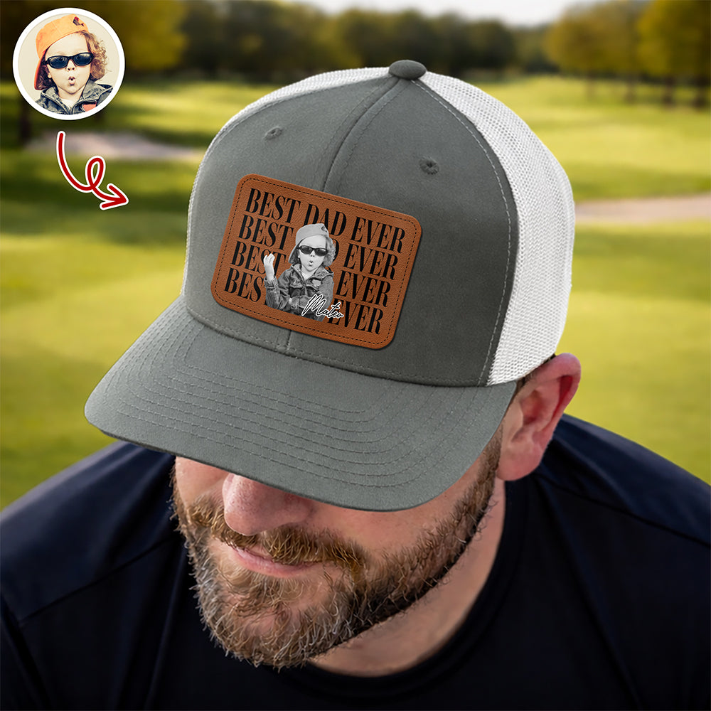 Personalized Leather Patch Hat Best Dad Ever Gift for Father's Day HN590 - Leather Patch Hat GradoCreations