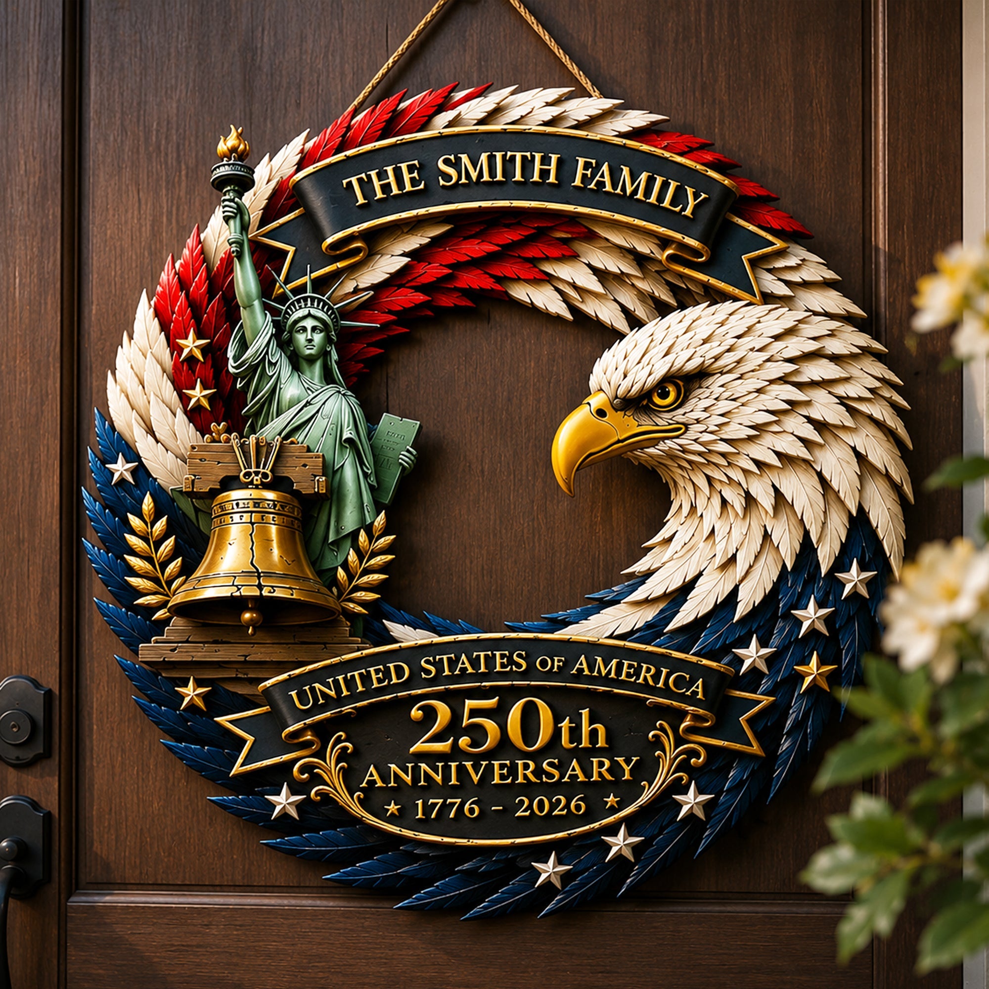 Personalized Patriotic Door Sign for 250th Anniversary Gift HN590 - Door Sign GradoCreations