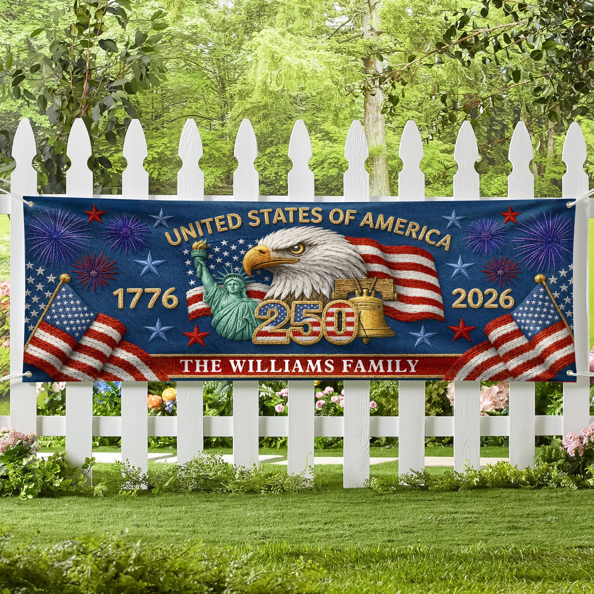 Personalized Patriotic Family Banner with Eagle 250th Celebration HN590 - Banner GradoCreations